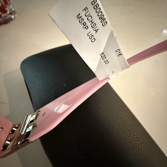 NWT - BALENCIAGA Dynasty Rectangular Sunglasses, 51mm Pink/Silver/Solid - Picture 10 of 12